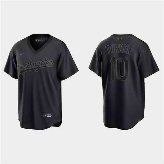 Men Los Angeles Dodgers #10 Justin Turner Black Pitch Black Fashion Replica Stitched Jersey->los angeles dodgers->MLB Jersey