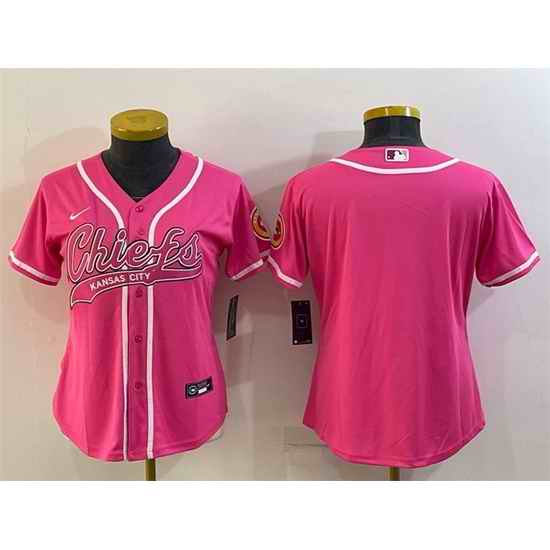 Women Kansas City Chiefs Blank Pink With Patch Cool Base Stitched Baseball Jersey->women nfl jersey->Women Jersey