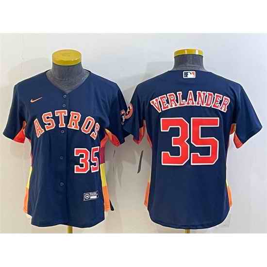 Youth Houston Astros #35 Justin Verlander Navy With Patch Cool Base Stitched Jersey->youth mlb jersey->Youth Jersey