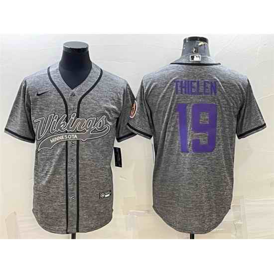 Men Minnesota Vikings #19 Adam Thielen Grey With Patch Cool Base Stitched Baseball Jersey->minnesota vikings->NFL Jersey