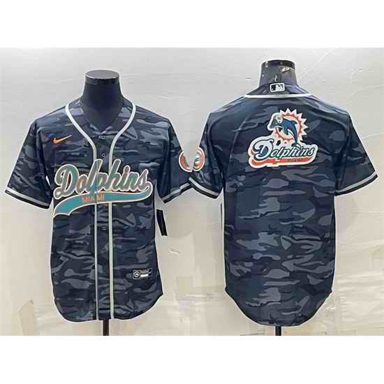Men Miami Dolphins Grey Camo Team Big Logo With Patch Cool Base Stitched Baseball Jersey->miami dolphins->NFL Jersey