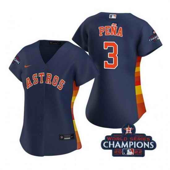 Women Houston Astros #3 Jeremy Pena Navy 2022 World Series Champions Stitched Baseball Jersey->women mlb jersey->Women Jersey