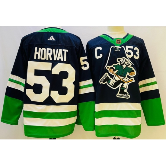Men Vancouver Canucks #53 Bo Horvat Navy 2022 Reverse Retro Stitched Jersey->vancouver canucks->NHL Jersey
