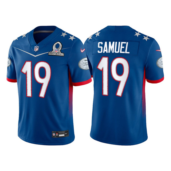 Men’s San Francisco 49ers #19 Deebo Samuel 2022 Royal NFC Pro Bowl Stitched Jersey->2022 pro bowl->NFL Jersey