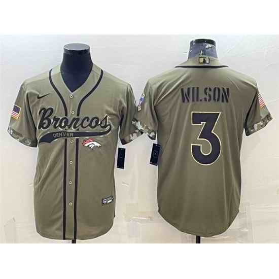 Men Denver Broncos #3 Russell Wilson Olive 2022 Salute To Service Cool Base Stitched Baseball Jersey->denver broncos->NFL Jersey