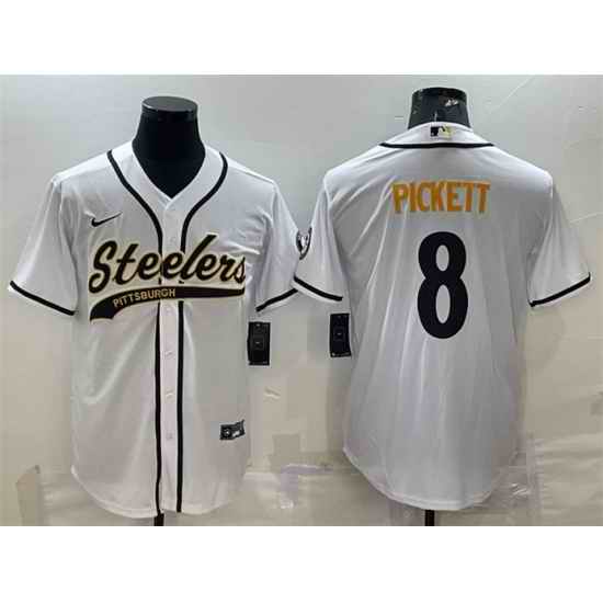 Men Pittsburgh Steelers #8 Kenny Pickett White With Patch Cool Base Stitched Baseball Jersey->pittsburgh steelers->NFL Jersey