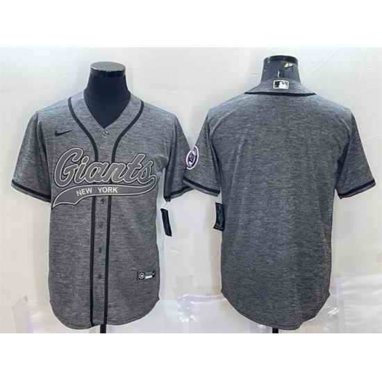 Men New York Giants Blank Grey With Patch Cool Base Stitched Baseball Jersey->new york giants->NFL Jersey