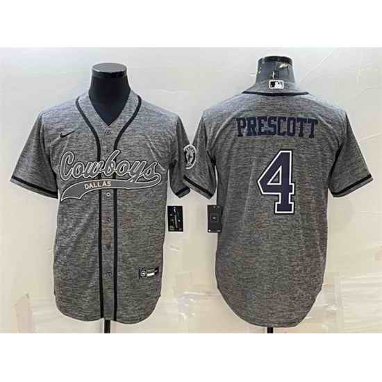 Men Dallas Cowboys #4 Dak Prescott Grey With Patch Cool Base Stitched Baseball Jersey->cleveland browns->NFL Jersey