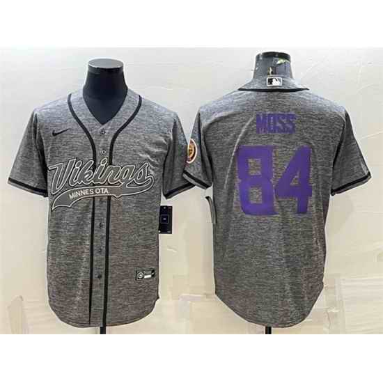 Men Minnesota Vikings #84 Randy Moss Grey With Patch Cool Base Stitched Baseball Jersey->minnesota vikings->NFL Jersey