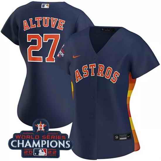 Women Houston Astros #27 Jose Altuve Navy 2022 World Series Champions Cool Base Stitched Baseball Jersey->women mlb jersey->Women Jersey