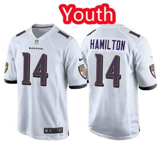 Youth Baltimore Ravens #14 Kyle Hamilton White Jersey->youth nfl jersey->Youth Jersey