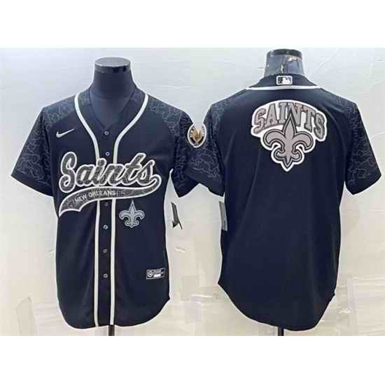 Men New Orleans Saints Black Reflective Team Big Logo With Patch Cool Base Stitched Baseball Jersey->new york giants->NFL Jersey