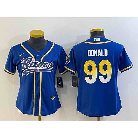 Women Los Angeles Rams #99 Aaron Donald Royal With Patch Cool Base Stitched Baseball Jersey->women mlb jersey->Women Jersey