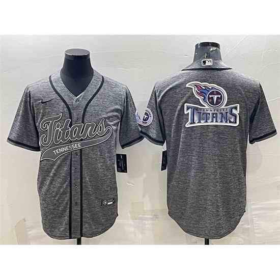 Men Tennessee Titans Grey Team Big Logo With Patch Cool Base Stitched Baseball Jersey->tennessee titans->NFL Jersey
