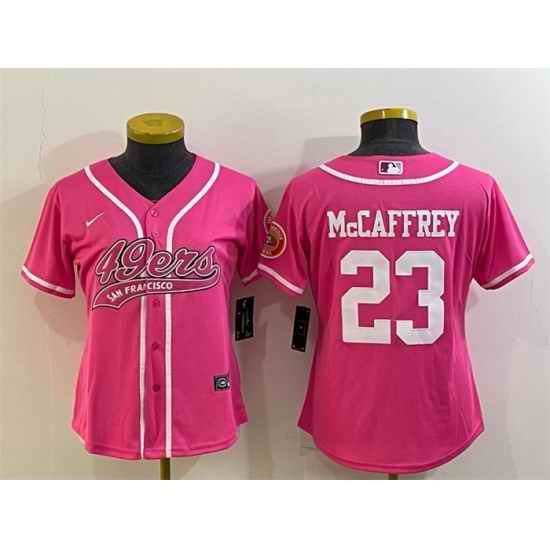 Women San Francisco 49ers #23 Christian McCaffrey Pink With Patch Cool Base Stitched Baseball Jersey->women nfl jersey->Women Jersey