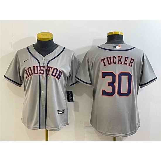 Women Houston Astros #30 Kyle Tucker Gray Cool Base Stitched Baseball Jerseys->women mlb jersey->Women Jersey