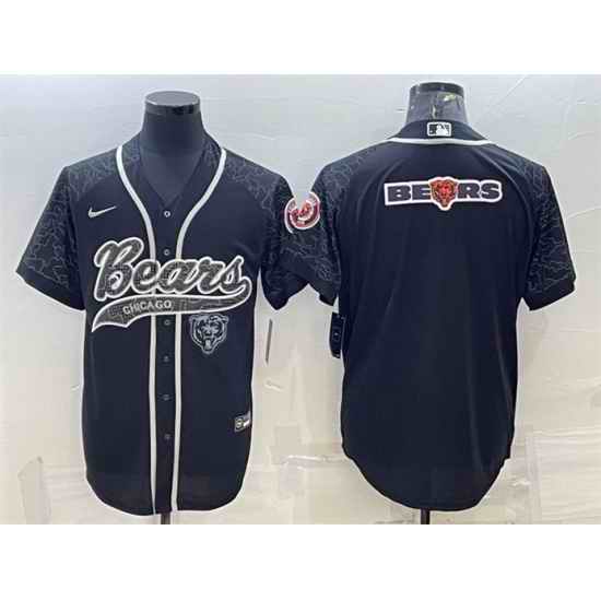Men Chicago Bears Black Reflective Team Big Logo With Patch Cool Base Stitched Baseball Jersey->cincinnati bengals->NFL Jersey