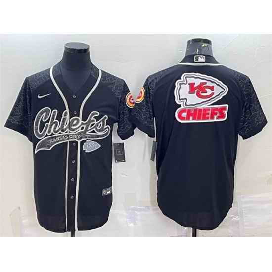 Men Kansas City Chiefs Black Reflective Team Big Logo With Patch Cool Base Stitched Baseball Jersey->kansas city chiefs->NFL Jersey