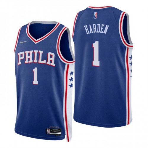 Nike Philadelphia 76ers #1 James Harden Royal Men’s 2021-22 NBA 75th Anniversary Diamond Swingman Jersey – Icon Edition Men’s->philadelphia 76ers->NBA Jersey