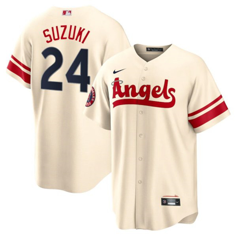 Angels #24 Kurt Suzuki Cream 2022 City Connect Cool Base Jersey->los angeles angels->MLB Jersey