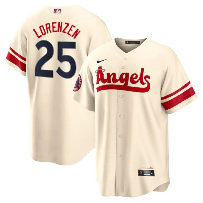 Angels #25 Michael Lorenzen Cream 2022 City Connect Cool Base Jersey->los angeles angels->MLB Jersey