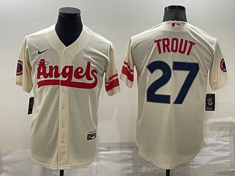 Angels #27 Mike Trout Cream 2022 City Connect Cool Base Jersey->los angeles angels->MLB Jersey
