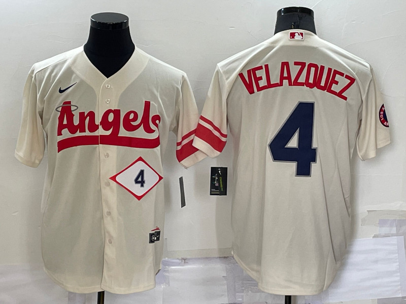 Angels #4 Andrew Velazquez Cream Nike 2022 City Connect Cool Base Jersey->los angeles angels->MLB Jersey