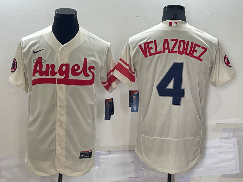 Angels #4 Andrew Velazquez Cream Nike 2022 City Connect Flexbase Jersey->los angeles angels->MLB Jersey