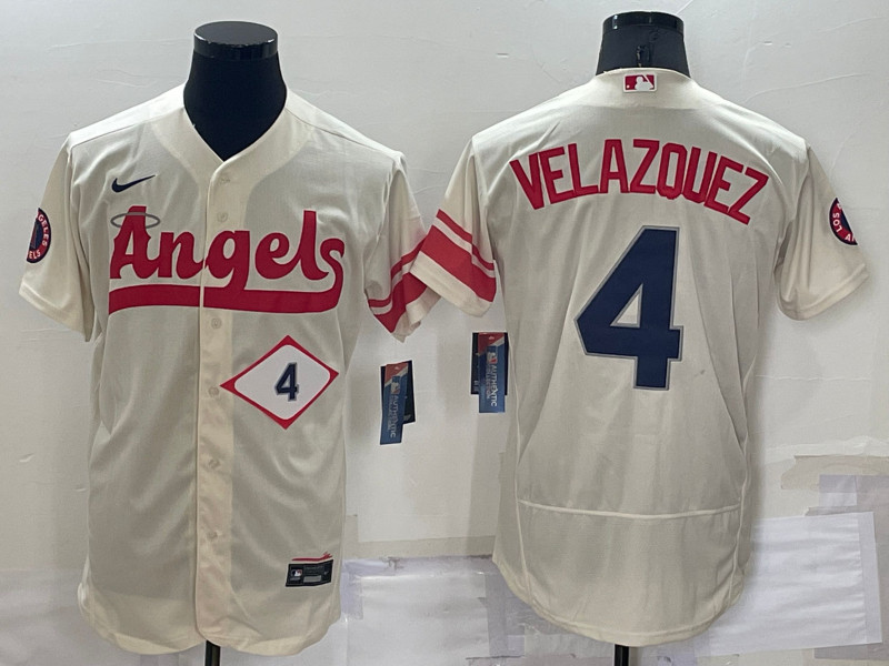 Angels #4 Andrew Velazquez Cream Nike 2022 City Connect Flexbase Jerseys->los angeles angels->MLB Jersey