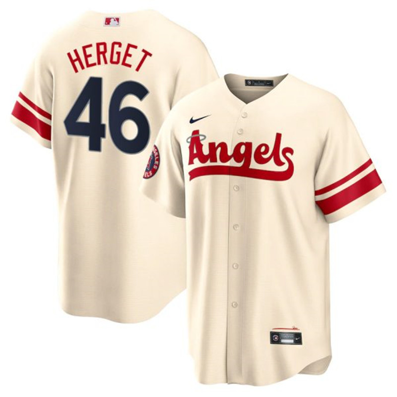 Angels #46 Jimmy Herget Cream 2022 City Connect Cool Base Jersey->los angeles angels->MLB Jersey