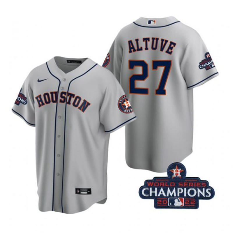 Astros #27 Jose Altuve Gray 2022 World Series Champions Cool Base Jersey->houston astros->MLB Jersey