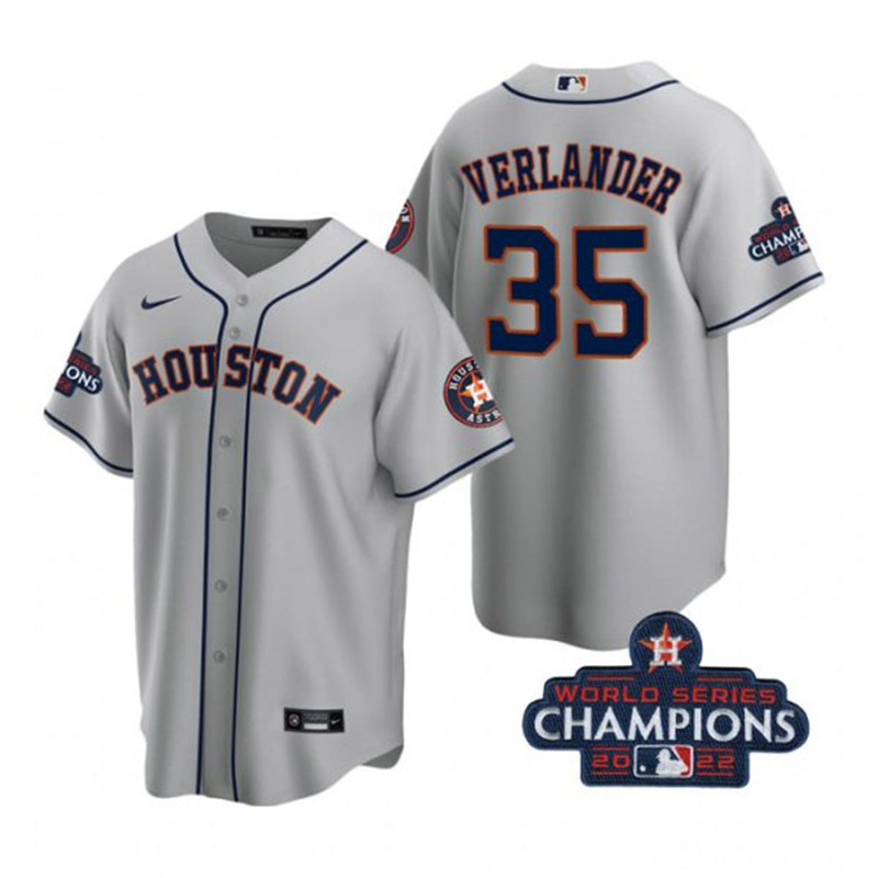 Astros #35 Justin Verlander Gray 2022 World Series Champions Cool Base Jersey->houston astros->MLB Jersey