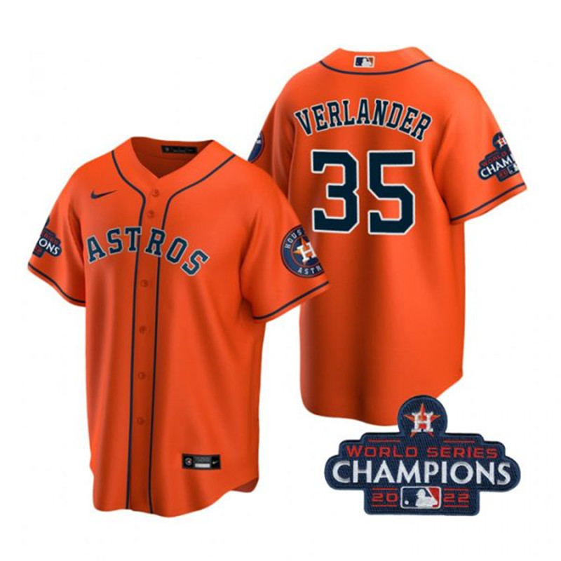 Astros #35 Justin Verlander Orange 2022 World Series Champions Cool Base Jersey->houston astros->MLB Jersey