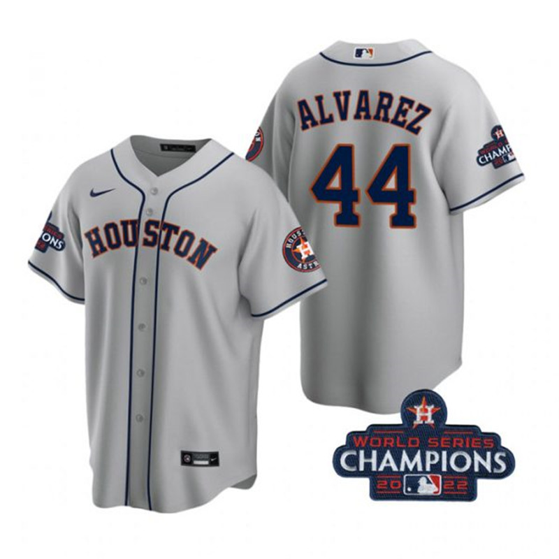 Astros #44 Yordan Alvarez Gray 2022 World Series Champions Cool Base Jersey->houston astros->MLB Jersey