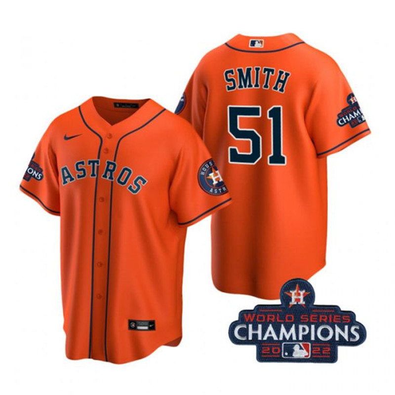 Astros #51 Will Smith Orange 2022 World Series Champions Cool Base Jersey->houston astros->MLB Jersey
