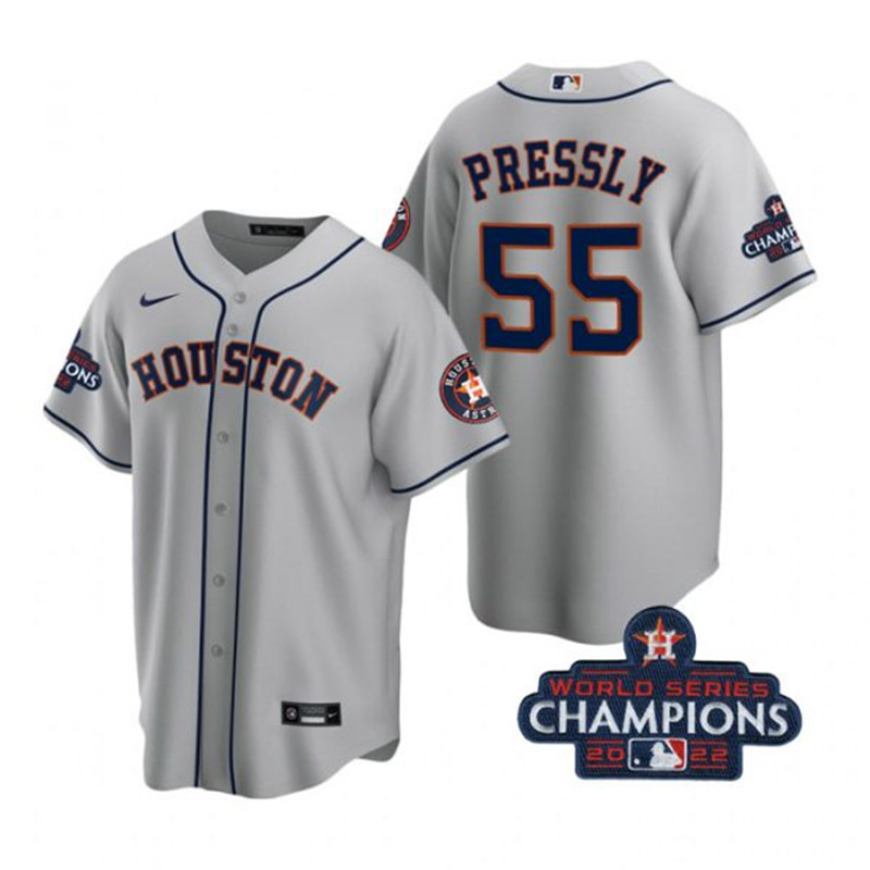 Astros #55 Ryan Pressly Gray 2022 World Series Champions Cool Base Jersey->houston astros->MLB Jersey