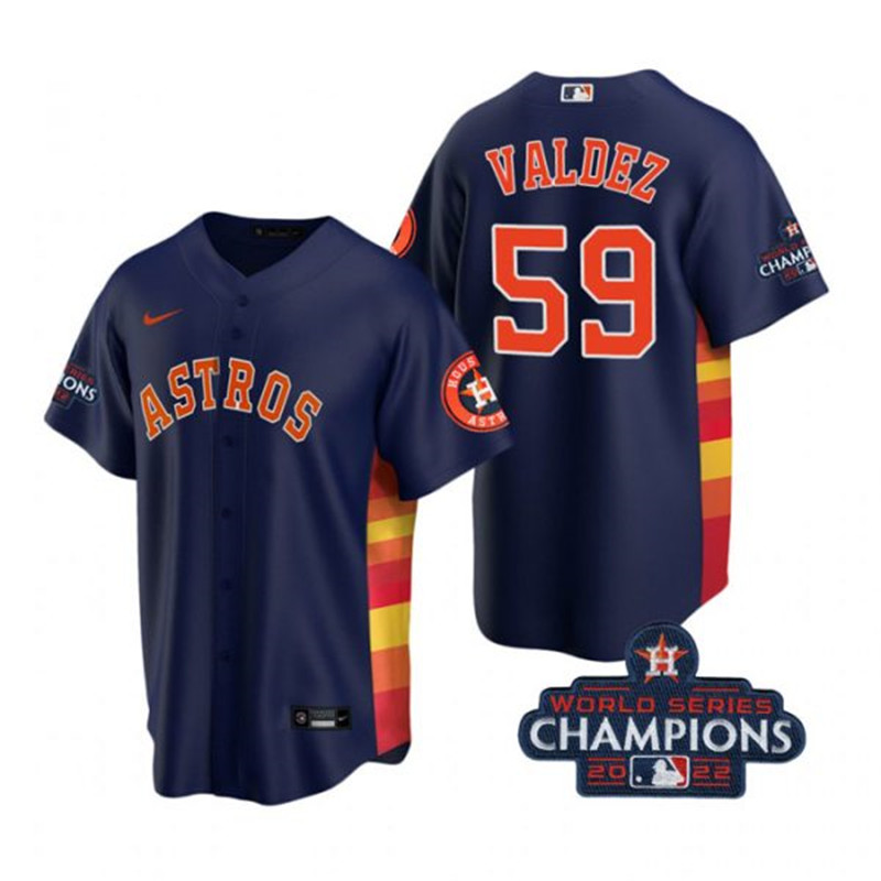 Astros #59 Framber Valdez Navy 2022 World Series Champions Cool Base Jersey->houston astros->MLB Jersey