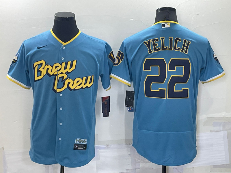 Brewers #22 Christian Yelich Blue Nike 2022 City Connect Flexbase Jerseys->milwaukee brewers->MLB Jersey