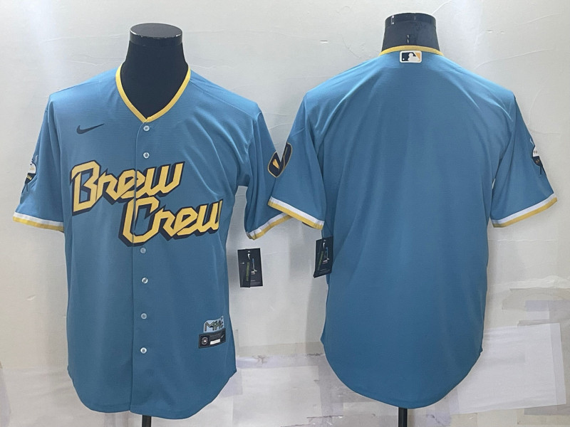 Brewers Blank Blue Nike 2022 City Connect Cool Base Jersey->milwaukee brewers->MLB Jersey