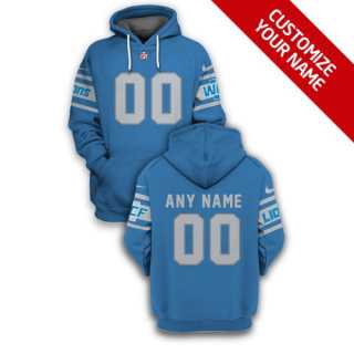 Mens Detroit Lions Active Player Blue Custom 2021 Pullover Hoodie->customized nfl jersey->Custom Jersey