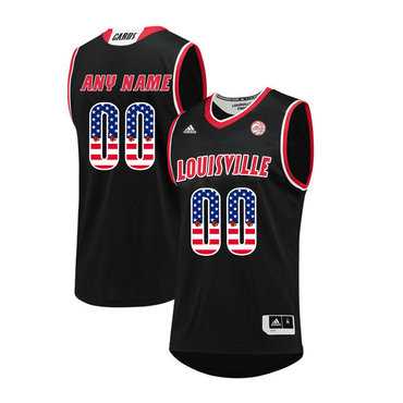 Mens Louisville Cardinals Customized Black USA Flag College Basketball Jersey->customized ncaa jersey->Custom Jersey
