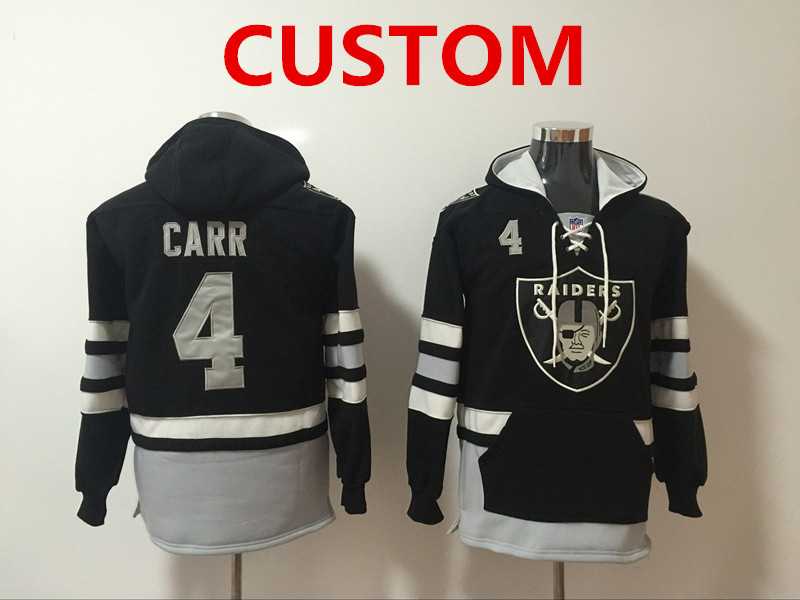 Mens Oakland Raiders Custom NEW Black Pocket Stitched NFL Pullover Hoodie->customized nfl jersey->Custom Jersey
