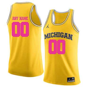 Mens University Of Michigan Yellow 2018 Breast Cancer Awareness Customized College Basketball Jersey->customized ncaa jersey->Custom Jersey
