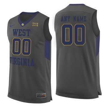 Mens West Virginia Mountaineers Gray Customized College Basketball Jersey->customized ncaa jersey->Custom Jersey