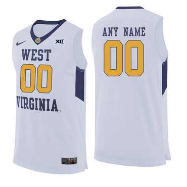 Mens West Virginia Mountaineers White Customized College Basketball Jersey->customized ncaa jersey->Custom Jersey