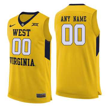 Mens West Virginia Mountaineers Yellow Customized College Basketball Jersey->customized ncaa jersey->Custom Jersey
