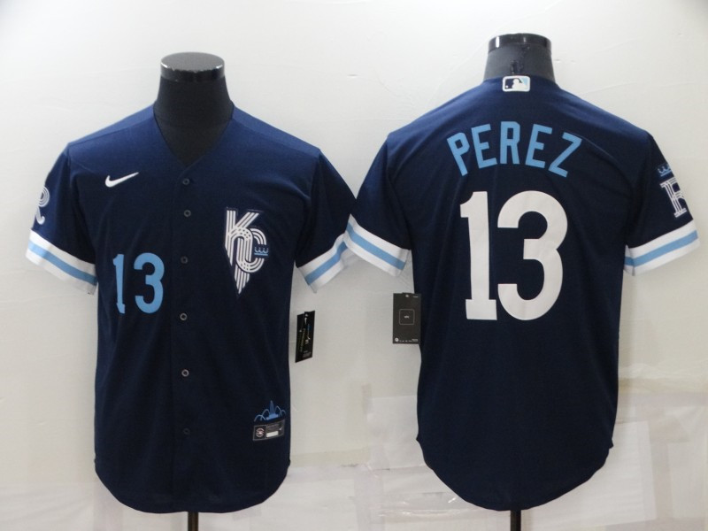 Royals #13 Salvador Perez Navy Nike 2022 City Connect Cool Base Jerseys->kansas city royals->MLB Jersey