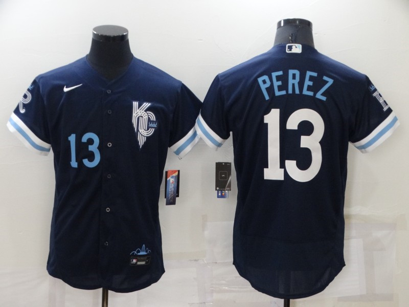 Royals #13 Salvador Perez Navy Nike 2022 City Connect Flexbase Jersey->kansas city royals->MLB Jersey