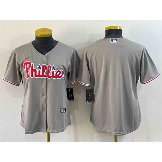 Women Philadelphia Phillies Blank Gray Cool Base Stitched Baseball Jersey->women mlb jersey->Women Jersey