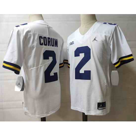 Men Michigan Wolverines Blake Corum #2 White High School Stitched Game Jersey->->NCAA Jersey